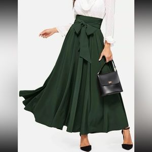 Boho high waisted zip back belted 		swing maxi skirt
